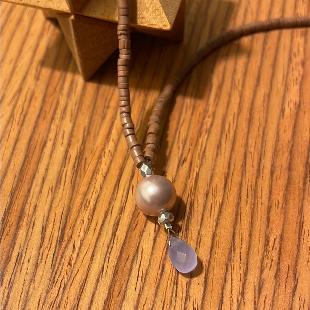 Faux Pearl and Periwinkle Crystal Beaded Necklace